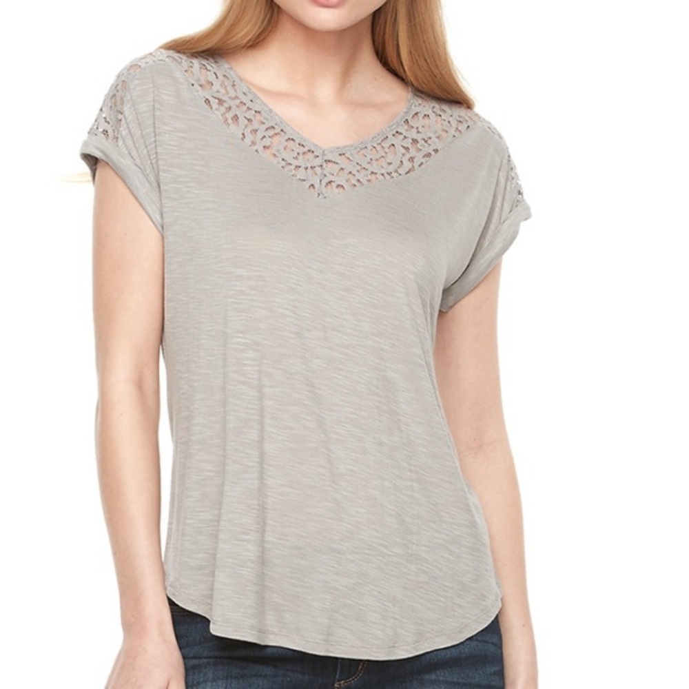 Apt. 9 Lace Gray Dolman Short Sleeve Top Size Small